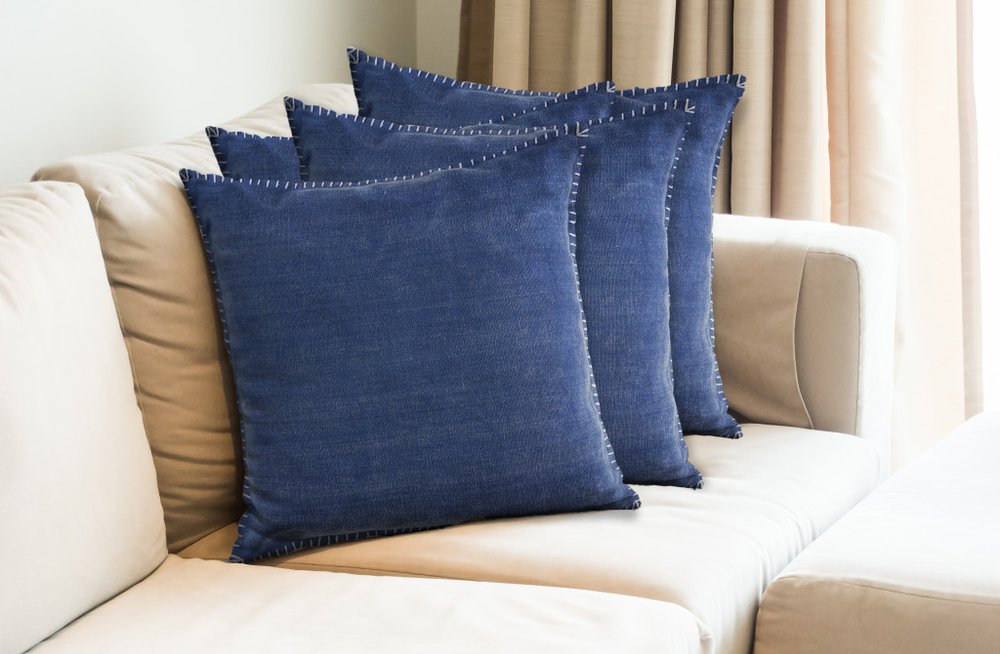 Set of Four 22" Blue Cotton Throw Pillow Covers