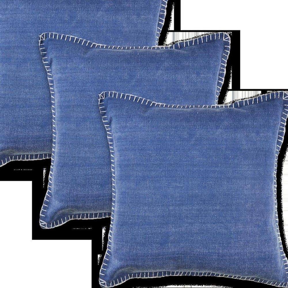 Set of Four 22" Blue Cotton Throw Pillow Covers