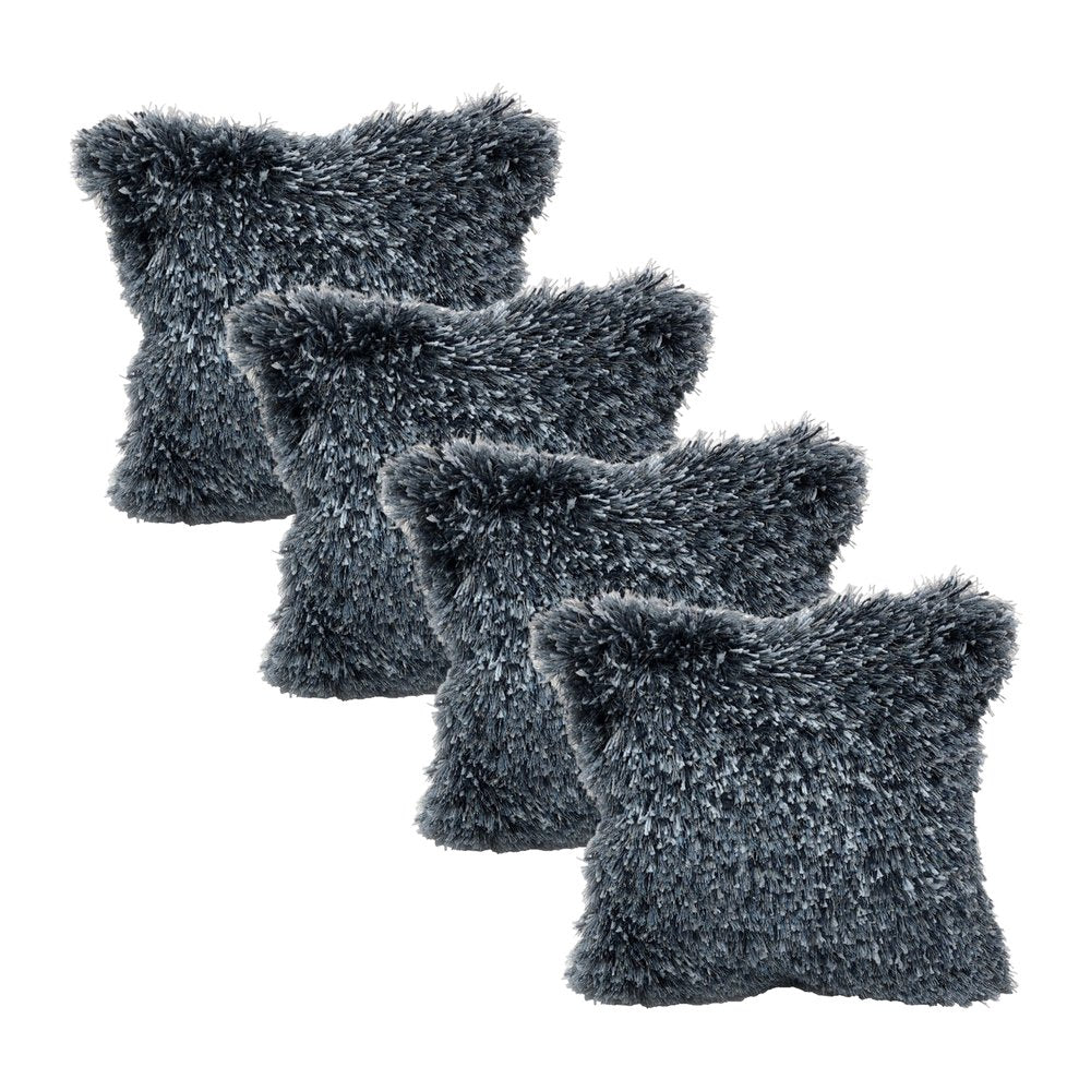 Set of Four 18" Blue Polyester Blend Throw Pillow Covers