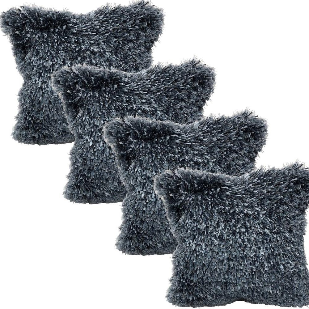 Set of Four 18" Blue Polyester Blend Throw Pillow Covers