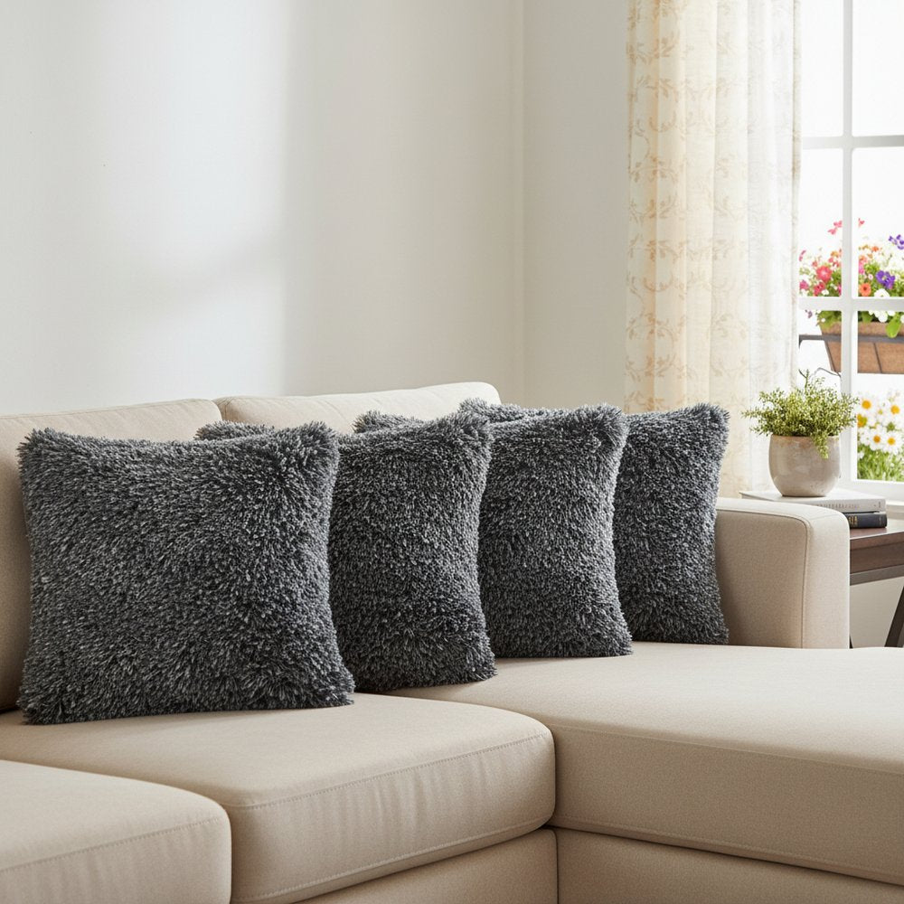 Set of Four 18" Blue Polyester Blend Throw Pillow Covers