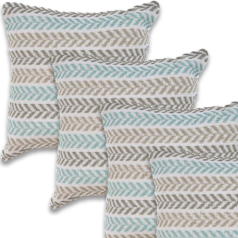 Set of Four 18" Gray And Blue Chevron Cotton Throw Pillow Covers