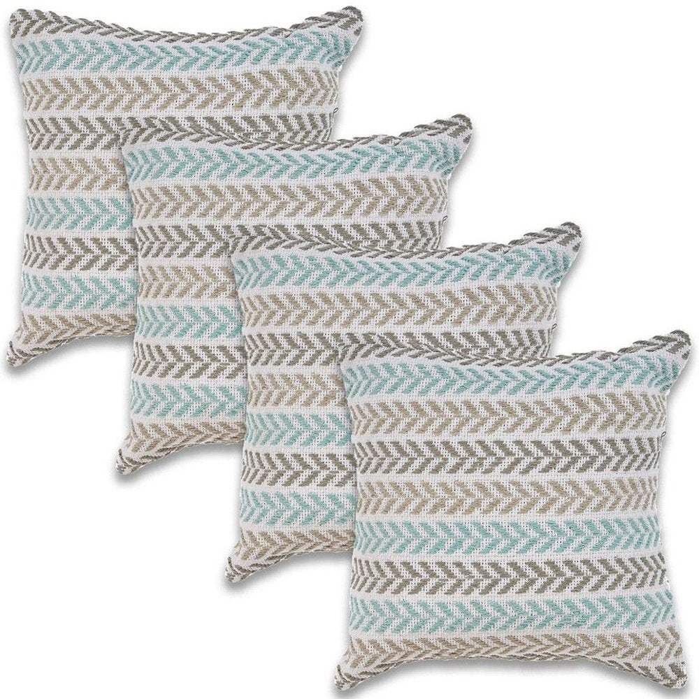Set of Four 18" Gray And Blue Chevron Cotton Throw Pillow Covers