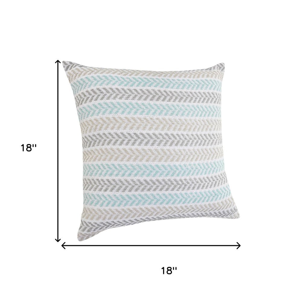 Set of Four 18" X 18" Gray And Blue Lumbar Beach Chevron Cotton Throw Pillow Covers