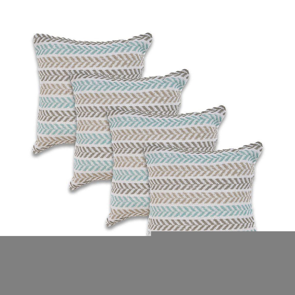 Set of Four 18" Gray And Blue Chevron Cotton Throw Pillow Covers