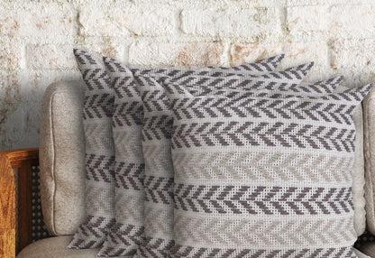 Set of Four 18" Gray And Beige Chevron Cotton Throw Pillow Covers