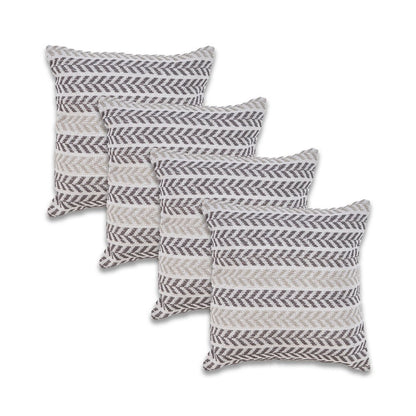Set of Four 18" X 18" Gray And White Lumbar Beach Chevron Cotton Throw Pillow Covers
