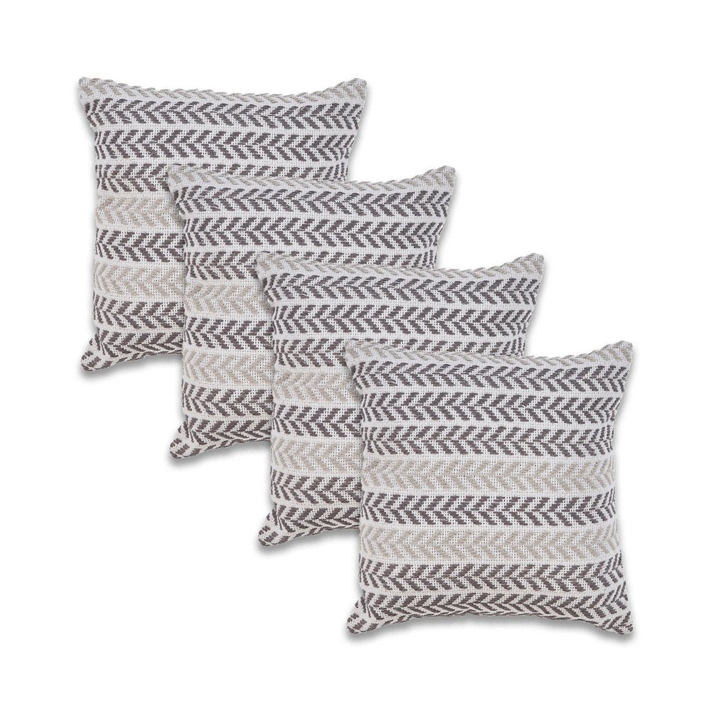 Set of Four 18" Gray And Beige Chevron Cotton Throw Pillow Covers