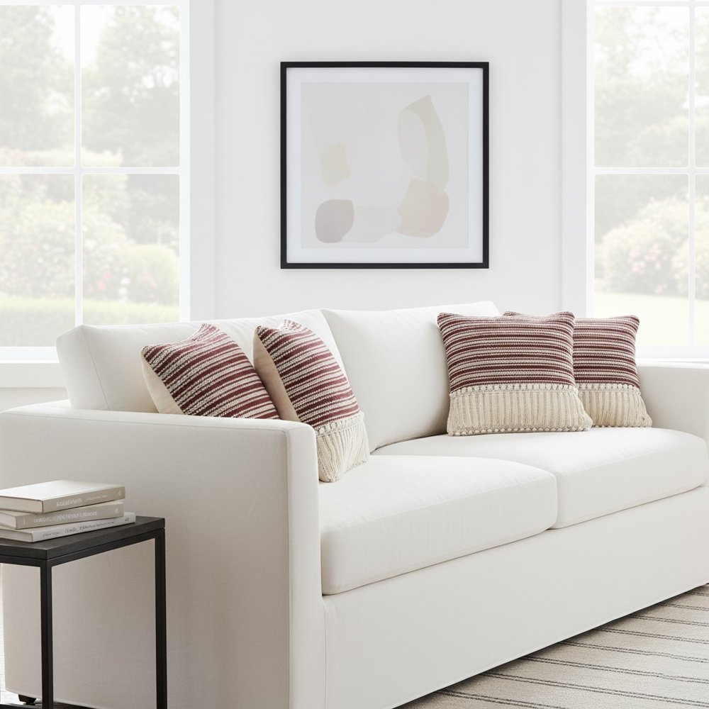 Set of Four 20" Maroon And Black Striped Cotton Throw Pillow Covers