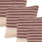 Set of Four 20" X 20" Maroon And Ivory Lumbar Striped Cotton Throw Pillow Covers with Tassels