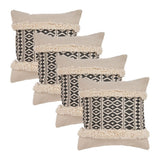 Set of Four 18" X 18" Black And Natural Lumbar Geometric Cotton Throw Pillow Covers with Fringe
