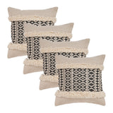 Set of Four 18" X 18" Black And Natural Lumbar Geometric Cotton Throw Pillow Covers with Fringe