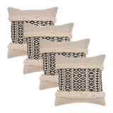 Set of Four 18" Black And Natural Abstract Cotton Throw Pillow Covers