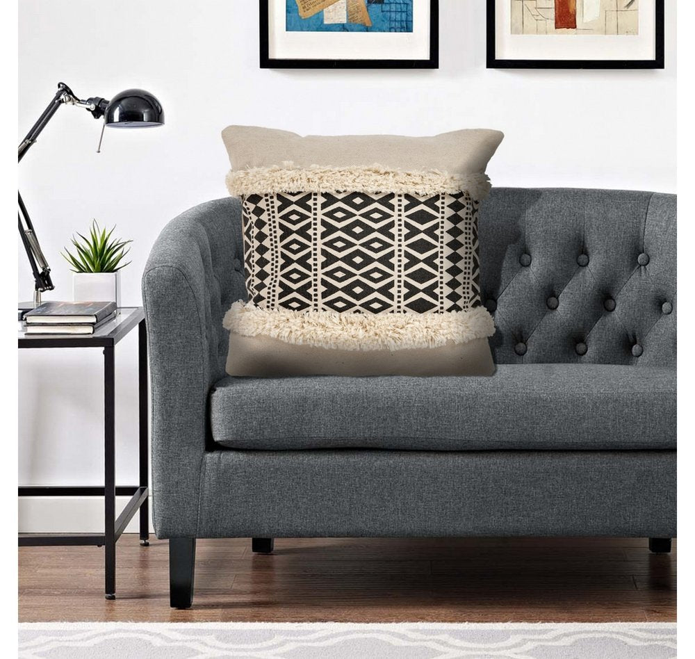 Set of Four 18" Black And Natural Abstract Cotton Throw Pillow Covers