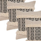 Set of Four 18" X 18" Black And Natural Lumbar Geometric Cotton Throw Pillow Covers with Fringe