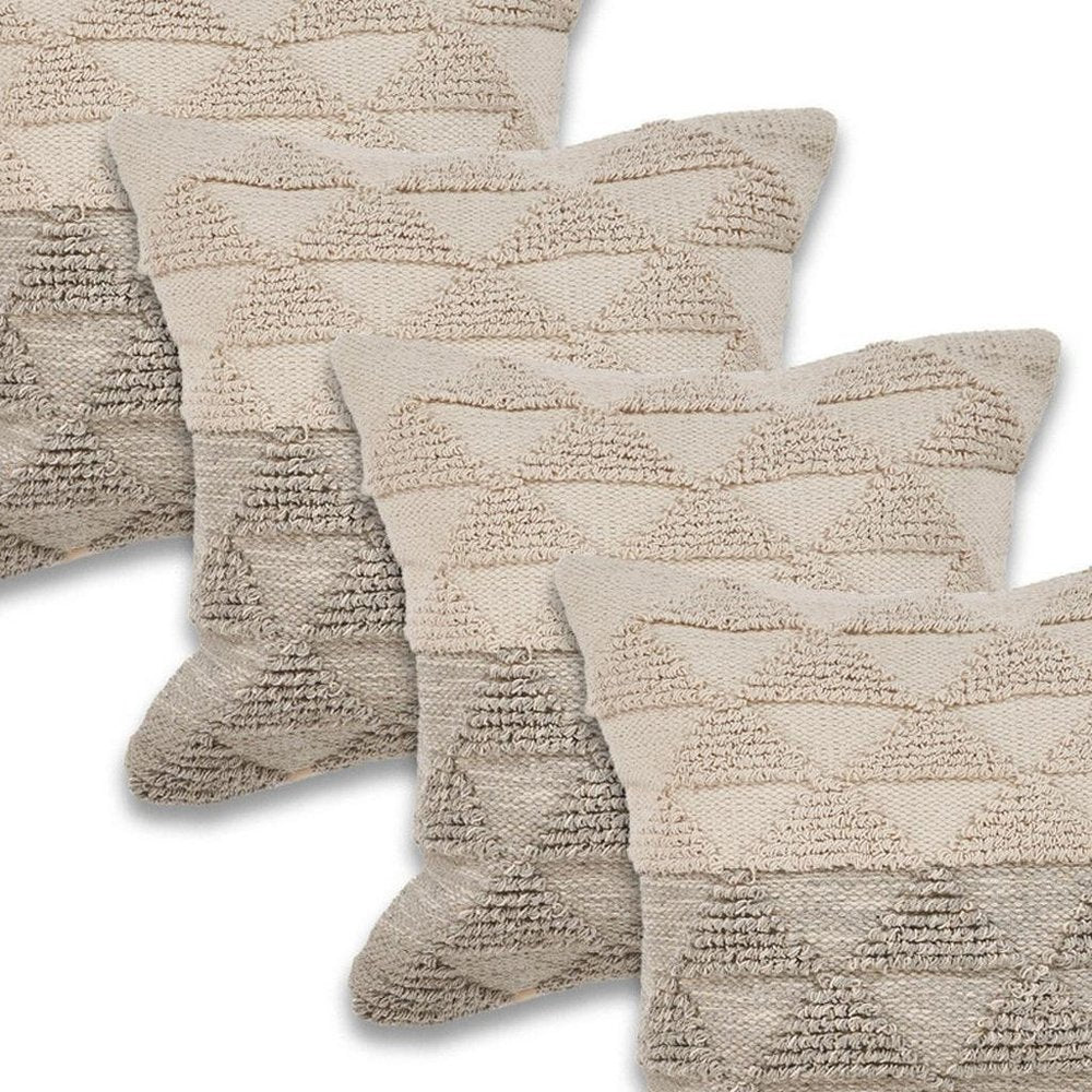 Set of Four 18" Gray And Beige Geometric Cotton Throw Pillow Covers