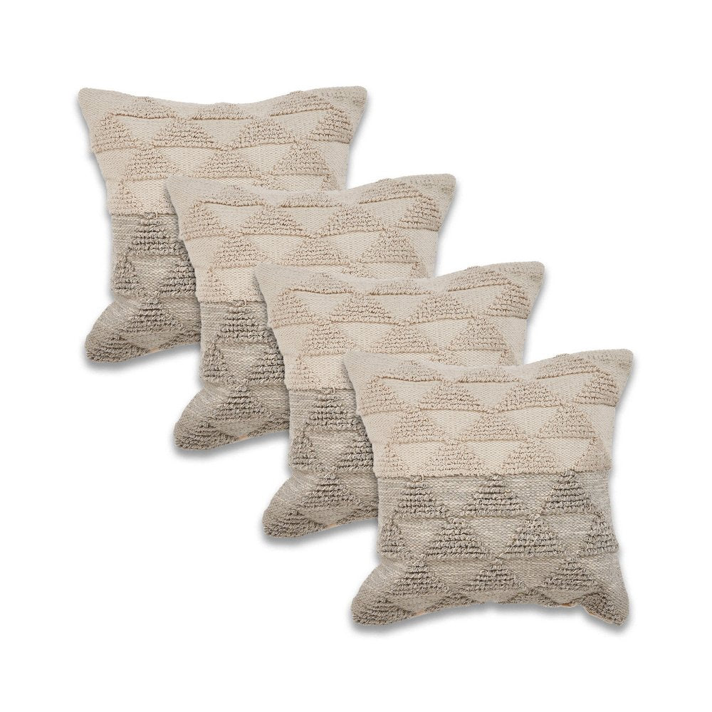 Set of Four 18" Gray And Beige Geometric Cotton Throw Pillow Covers