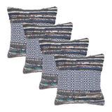 Set of Four 18" X 18" Navy Blue And Off White Lumbar Striped Cotton Blend Throw Pillow Covers with Tufts
