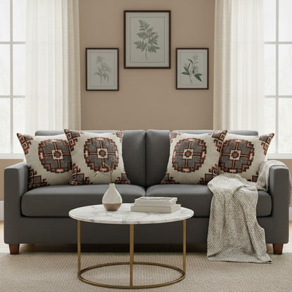 Set of Four 18" Brown And Beige Geometric Cotton Throw Pillow Covers