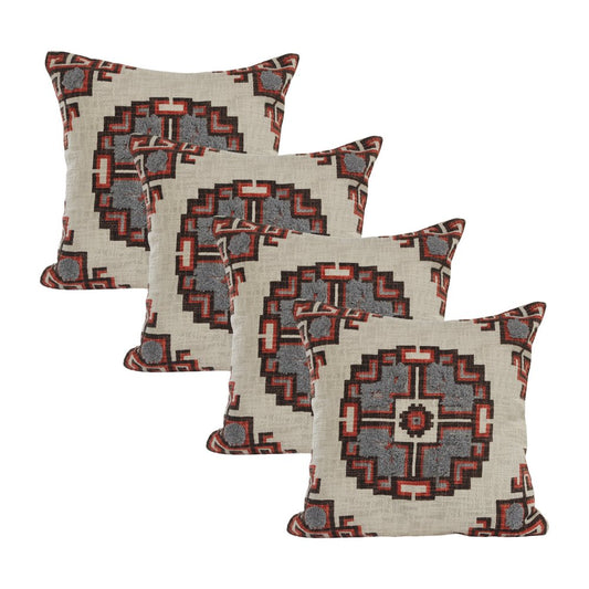 Set of Four 18" X 18" Brown Beige And Orange Lumbar Southwestern Cotton Throw Pillow Covers