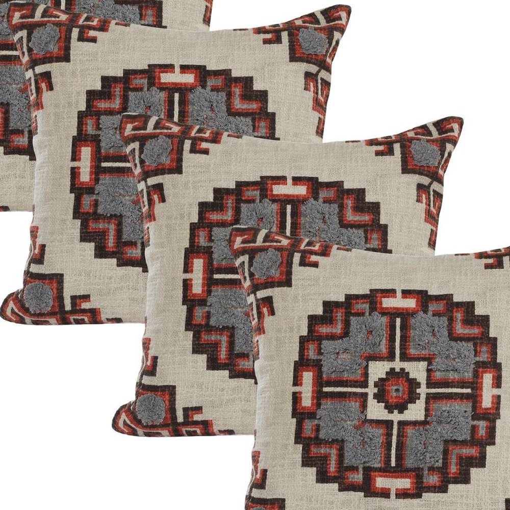 Set of Four 18" X 18" Brown Beige And Orange Lumbar Southwestern Cotton Throw Pillow Covers