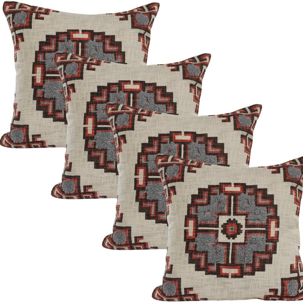 Set of Four 18" X 18" Brown Beige And Orange Lumbar Southwestern Cotton Throw Pillow Covers