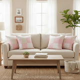 Set of Four 20" Pink And White Patchwork Cotton Throw Pillow Covers