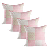 Set of Four 20" Pink And White Patchwork Cotton Throw Pillow Covers