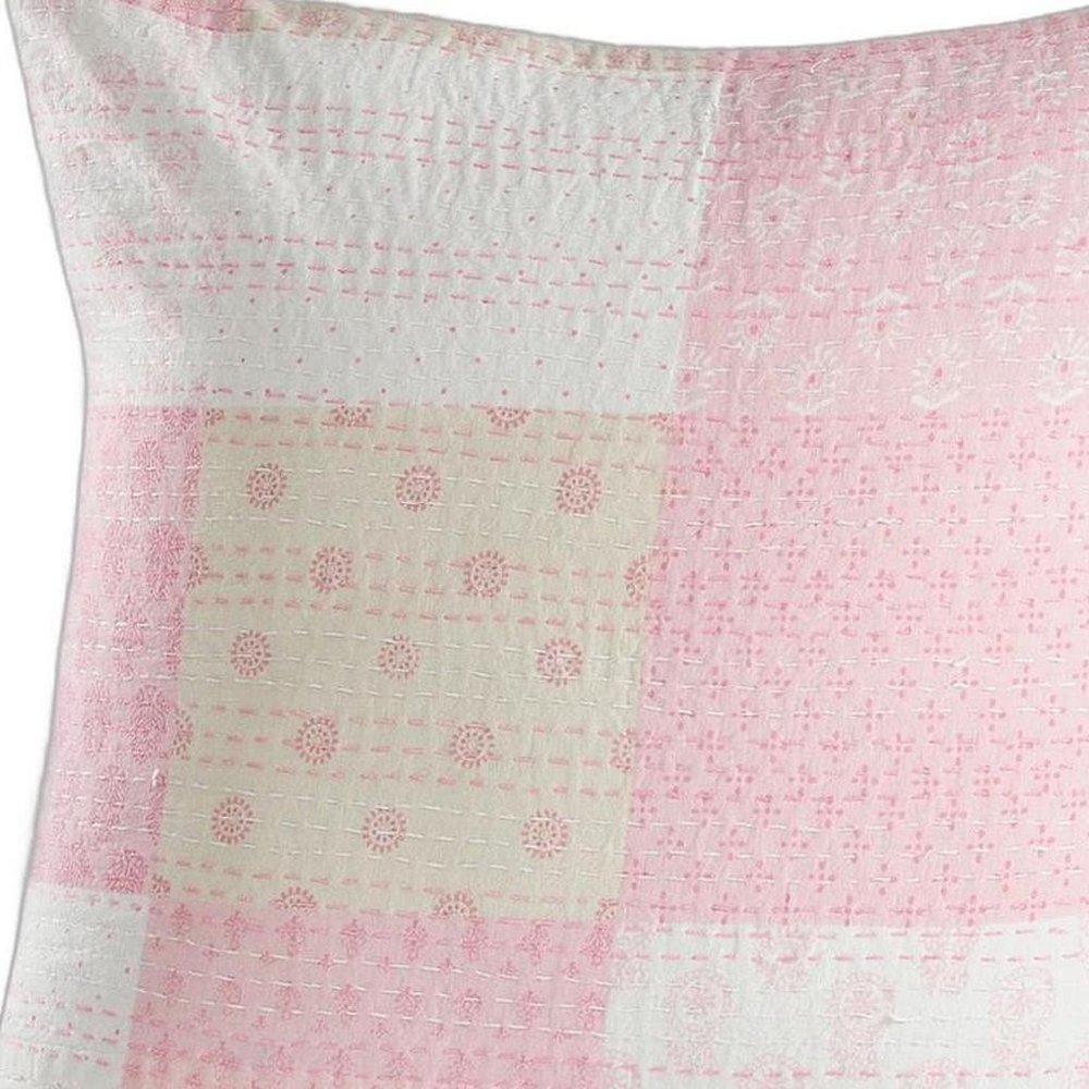 Set of Four 20" Pink And White Patchwork Cotton Throw Pillow Covers