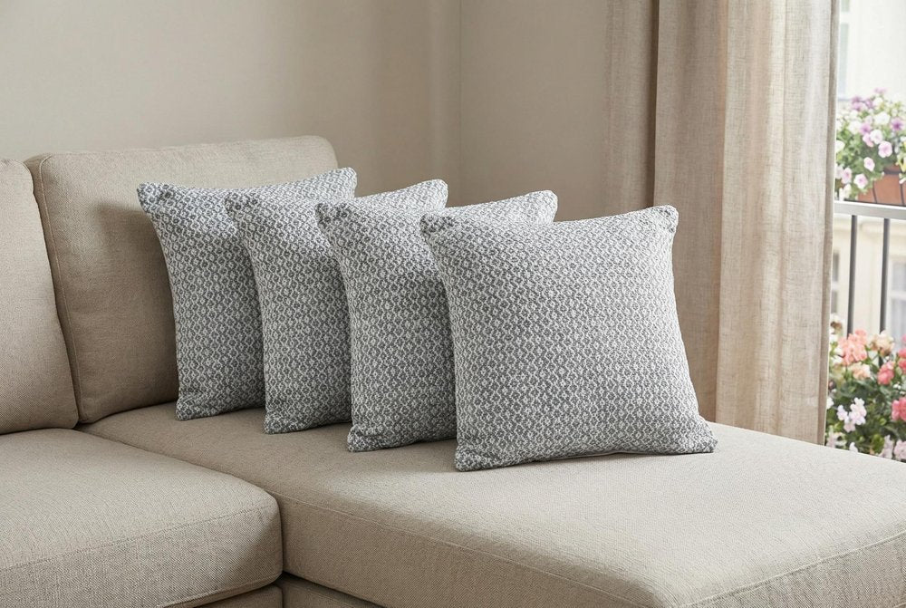 Set of Four 18" Gray And White Geometric Cotton Throw Pillow Covers