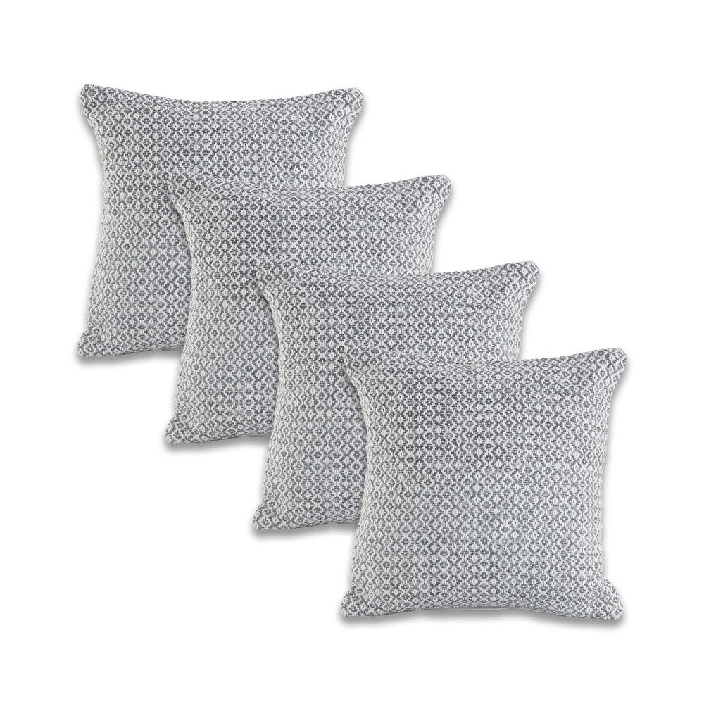 Set of Four 18" Gray And White Geometric Cotton Throw Pillow Covers