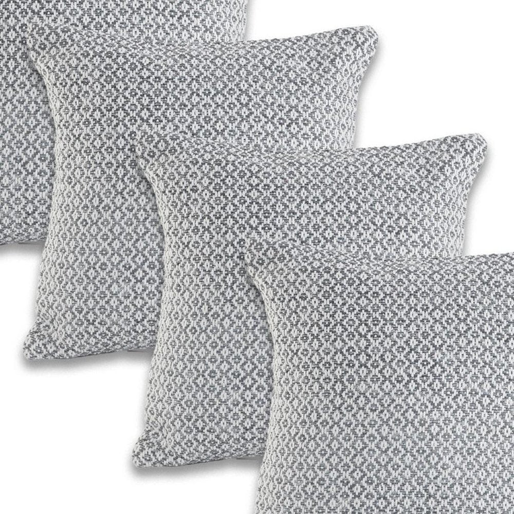 Set of Four 18" Gray And White Geometric Cotton Throw Pillow Covers