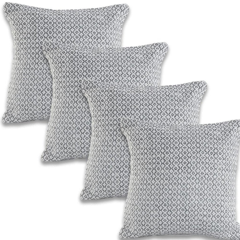 Set of Four 18" Gray And White Geometric Cotton Throw Pillow Covers