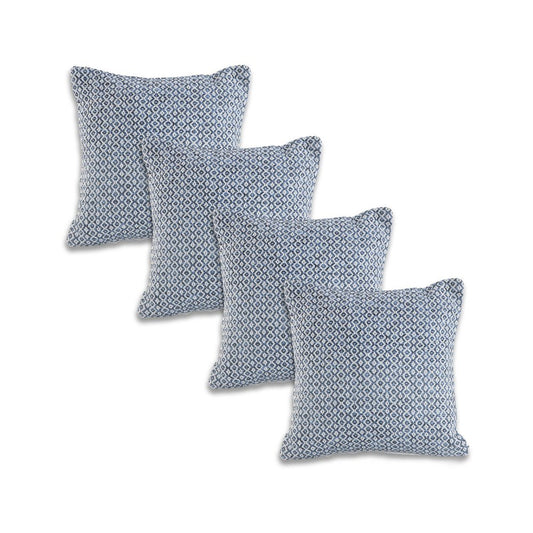 Set of Four 18" X 18" Blue And White Lumbar Geometric Cotton Throw Pillow Covers