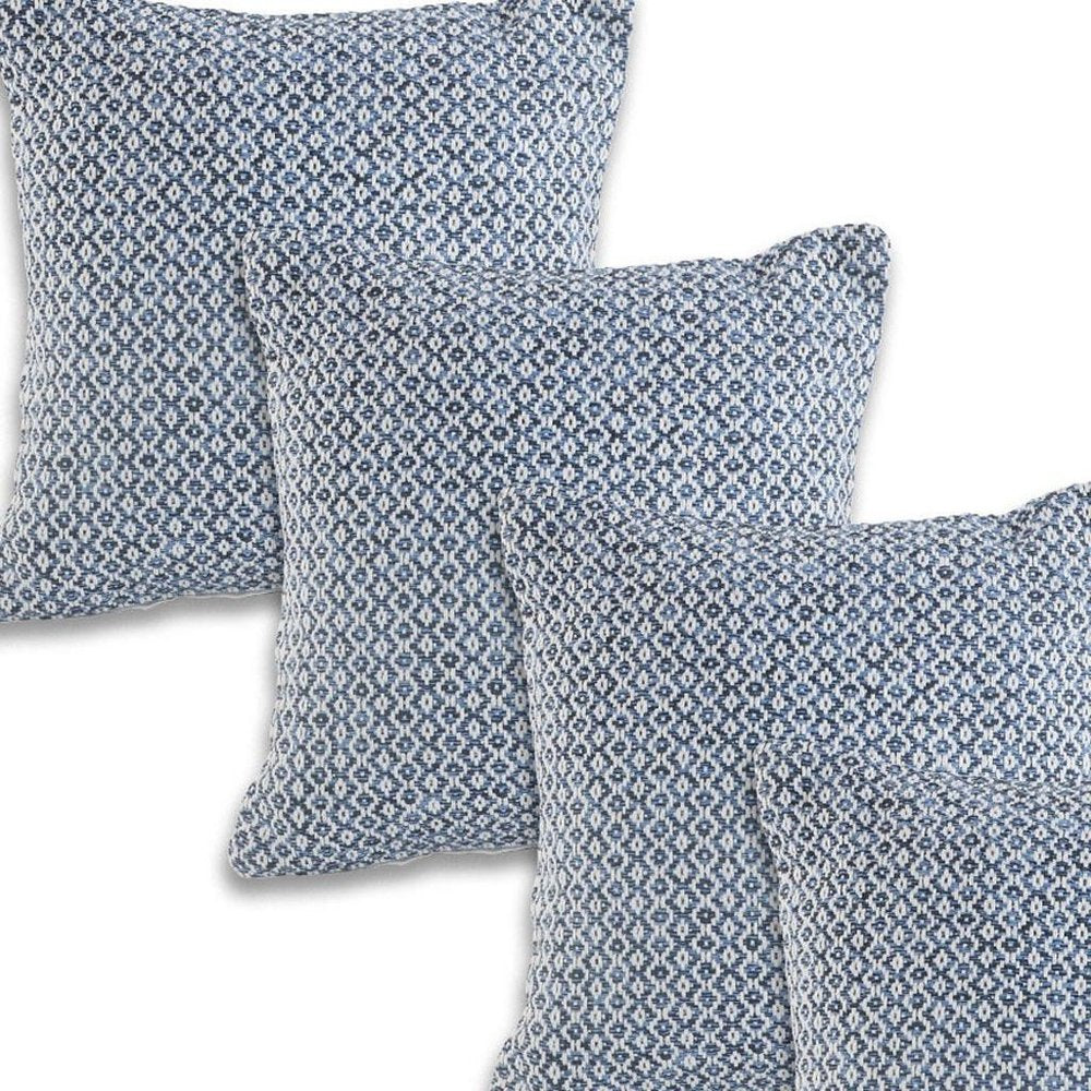 Set of Four 18" X 18" Blue And White Lumbar Geometric Cotton Throw Pillow Covers