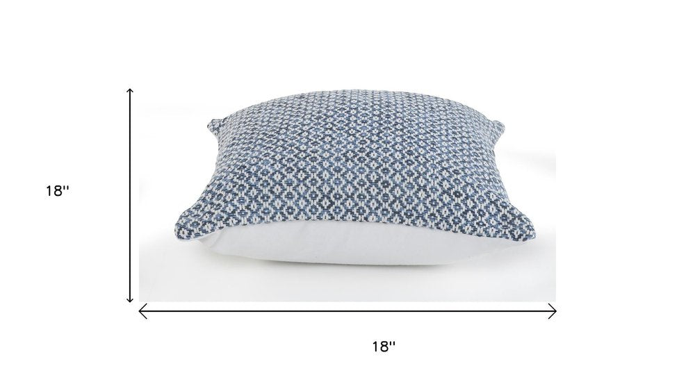Set of Four 18" Navy Blue And White Geometric Cotton Throw Pillow Covers