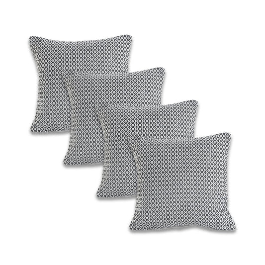 Set of Four 18" X 18" Black And White Lumbar Geometric Cotton Throw Pillow Covers