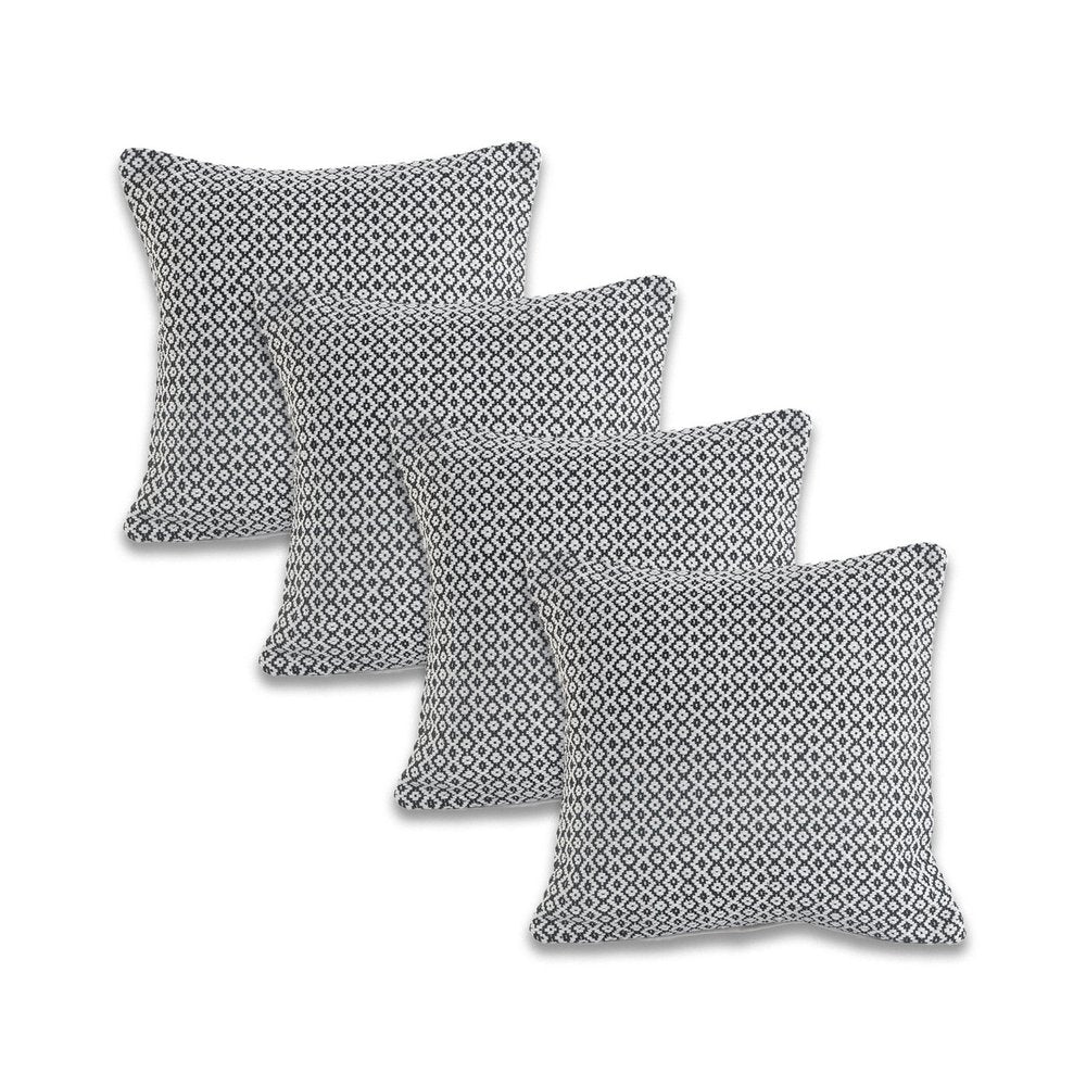 Set of Four 18" Black And White Geometric Cotton Throw Pillow Covers