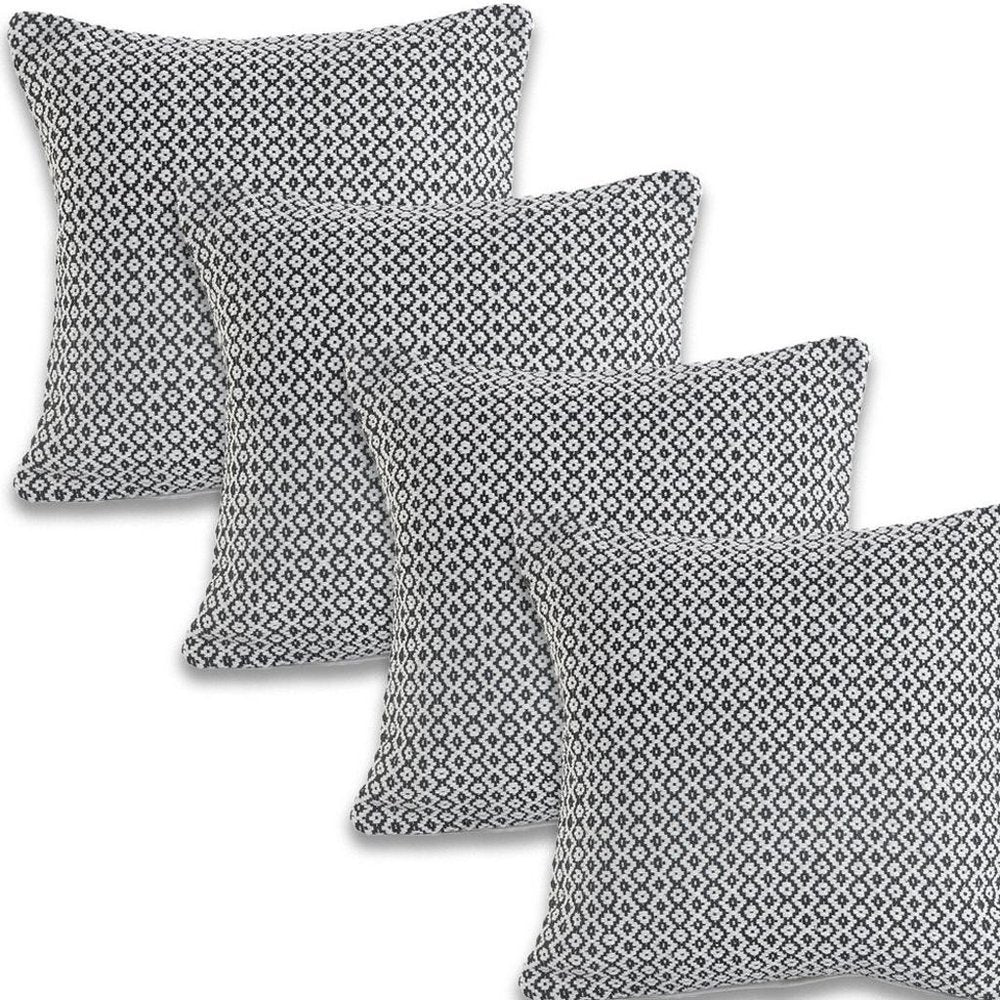 Set of Four 18" Black And White Geometric Cotton Throw Pillow Covers