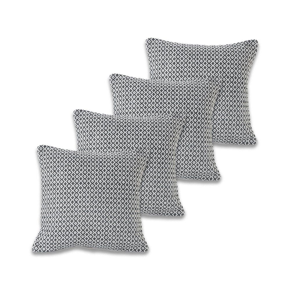 Set of Four 18" X 18" Black And White Lumbar Geometric Cotton Throw Pillow Covers