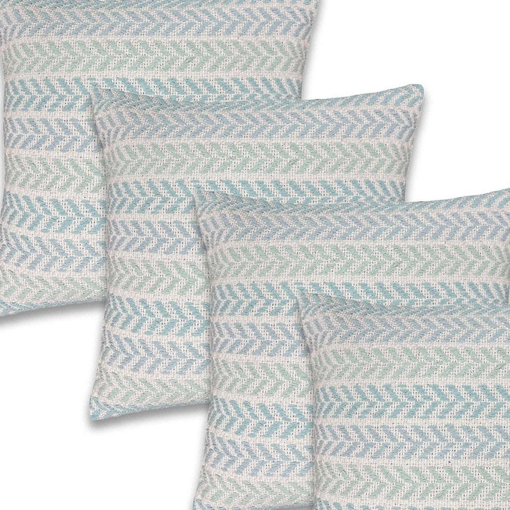 Set of Four 18" Blue And Light Blue Chevron Cotton Throw Pillow Covers