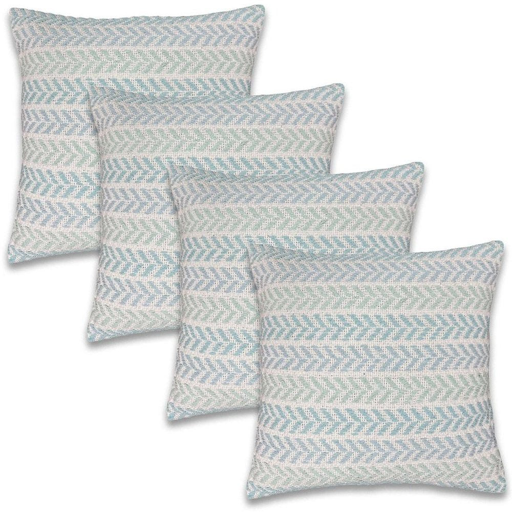 Set of Four 18" Blue And Light Blue Chevron Cotton Throw Pillow Covers