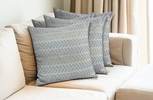 Set of Four 18" Blue And Light Blue Chevron Cotton Throw Pillow Covers