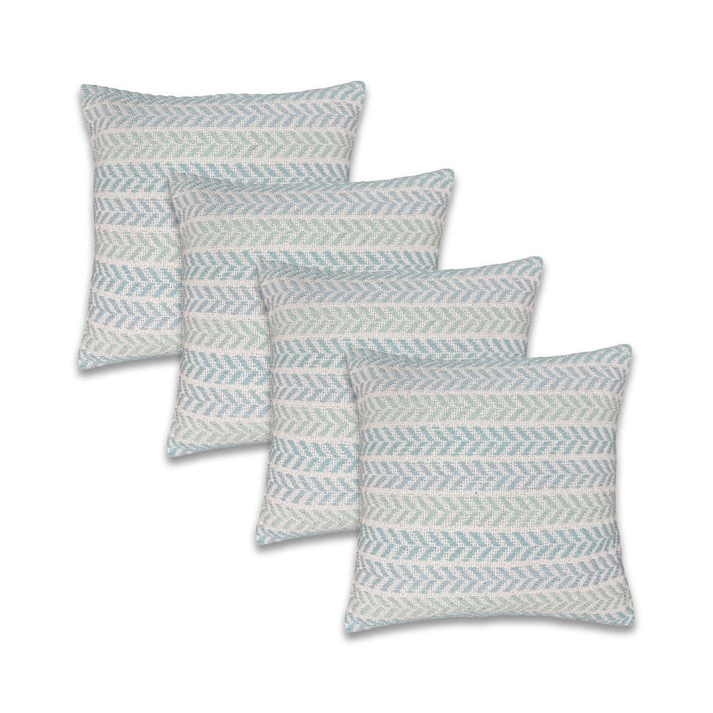 Set of Four 18" Blue And Light Blue Chevron Cotton Throw Pillow Covers
