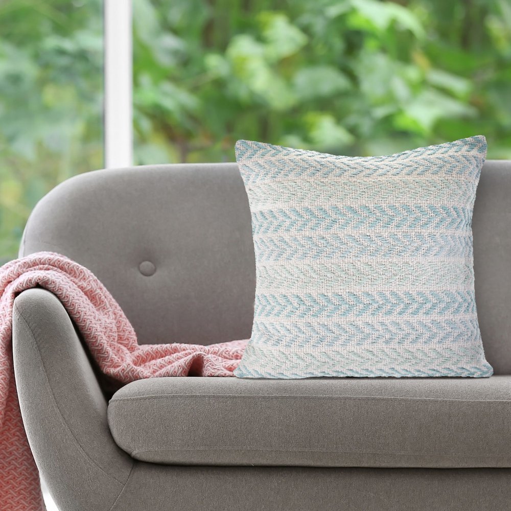 Set of Four 18" Blue And Light Blue Chevron Cotton Throw Pillow Covers