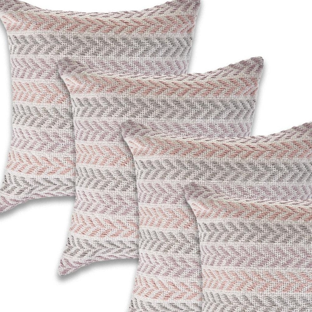 Set of Four 18" Purple And Ivory Chevron Cotton Throw Pillow Covers