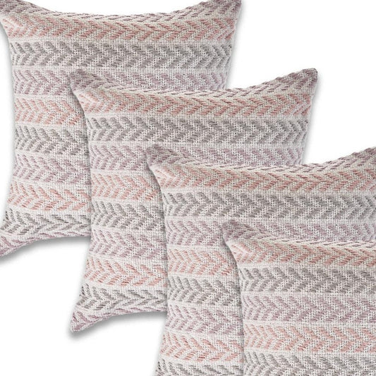 Set of Four 18" X 18" Lilac And Pink Lumbar Beach Chevron Cotton Throw Pillow Covers