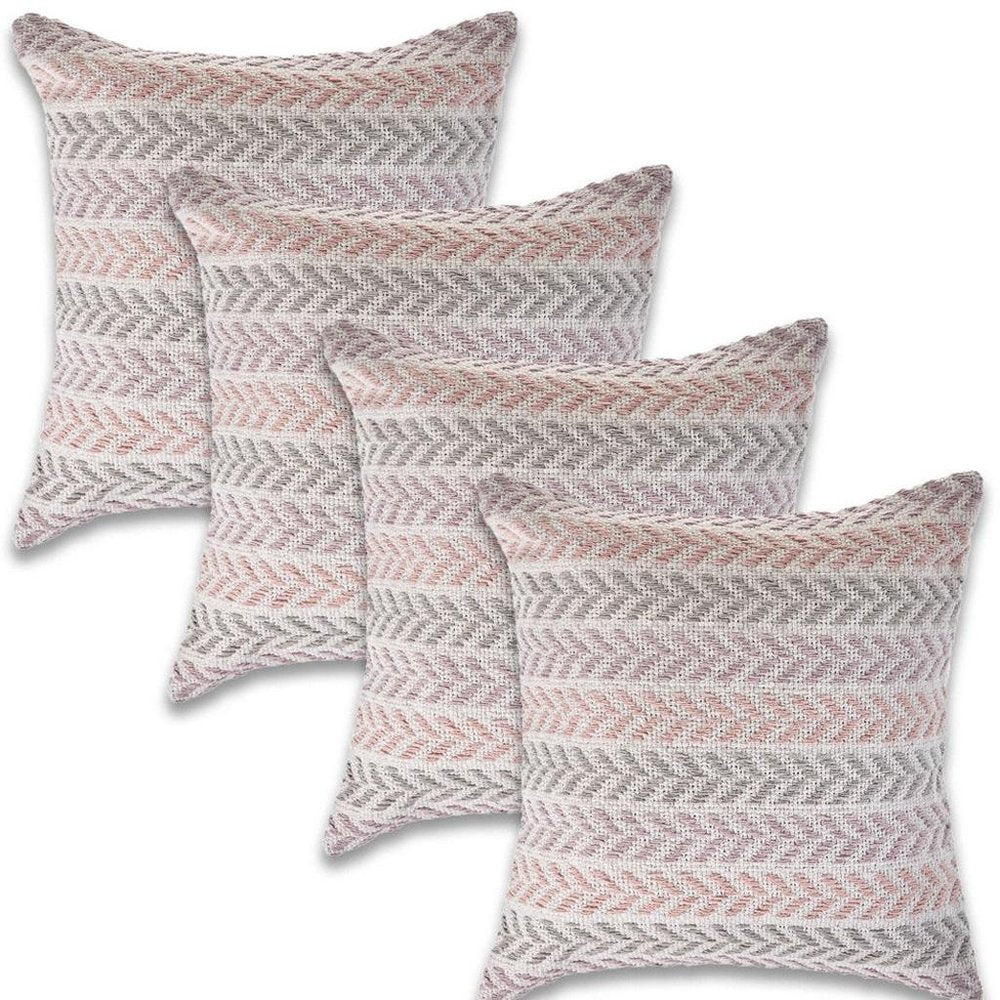 Set of Four 18" Purple And Ivory Chevron Cotton Throw Pillow Covers
