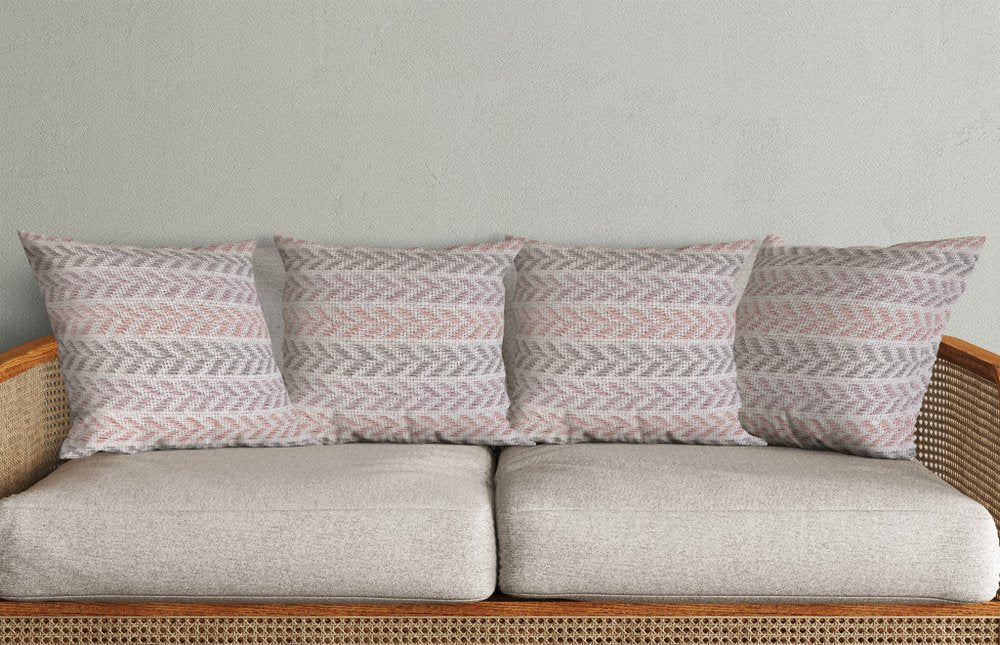 Set of Four 18" Purple And Ivory Chevron Cotton Throw Pillow Covers