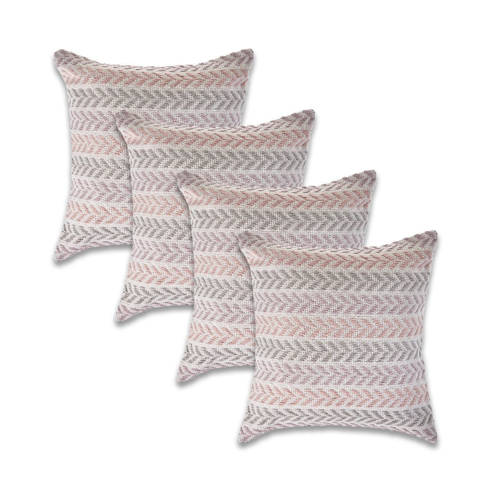 Set of Four 18" Purple And Ivory Chevron Cotton Throw Pillow Covers